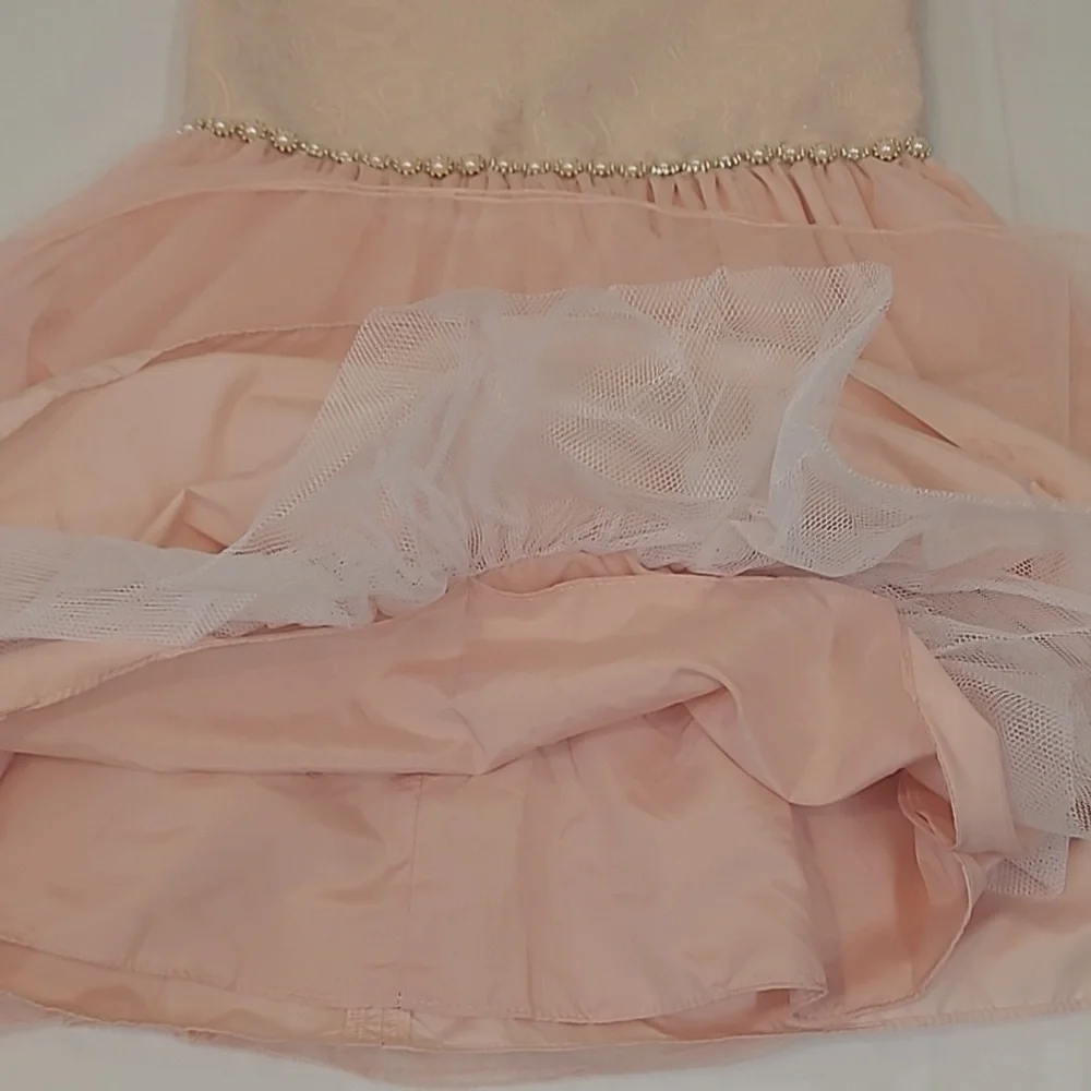 Purple Rose Girl's Skater Style Peachy Pink Brocade Sleeveless Tulle Dress Sz 10